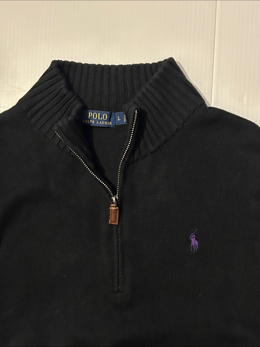 Men’s Polo Ralph Lauren black cotton 1/4 zip sweater Large